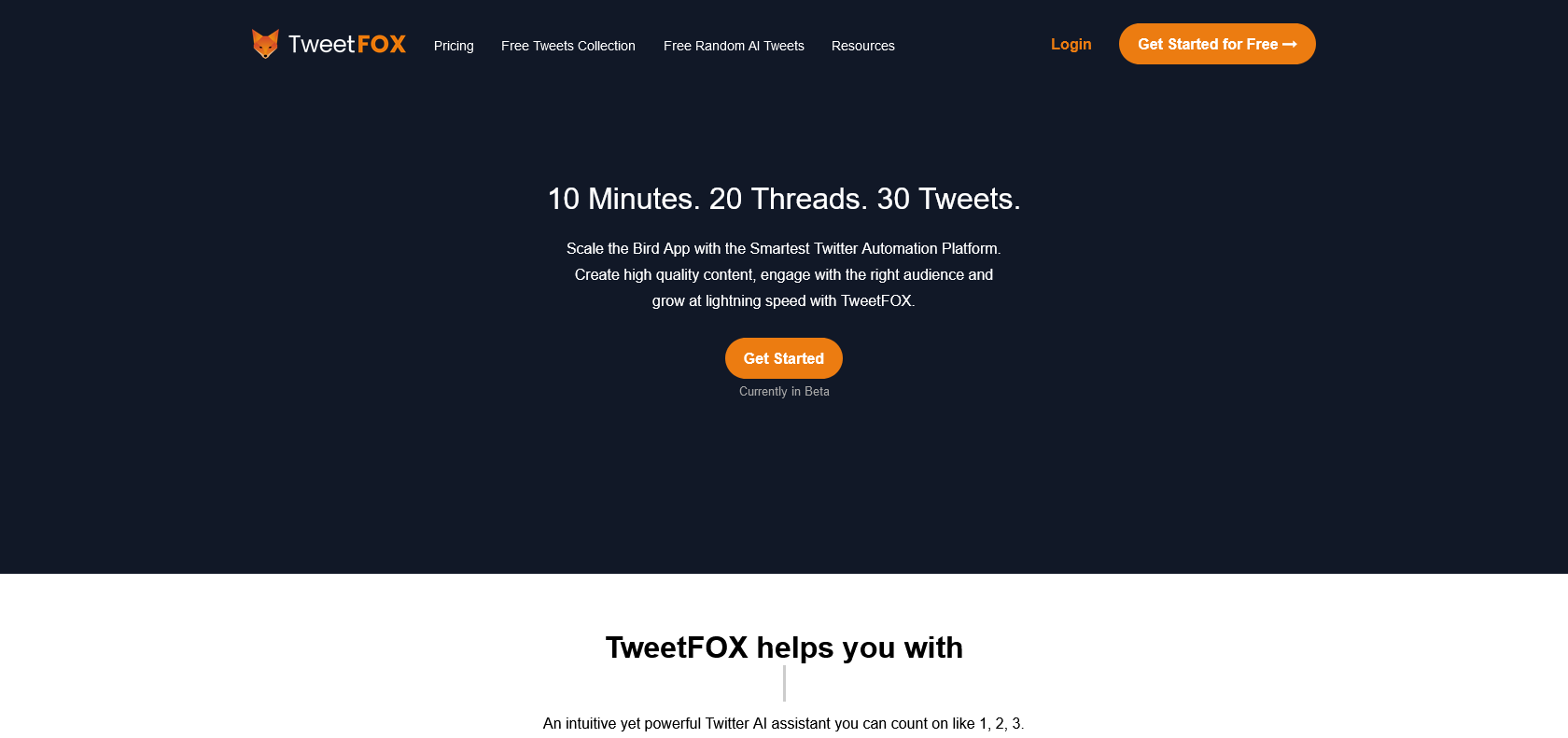 Screenshot of Tweetfox Website