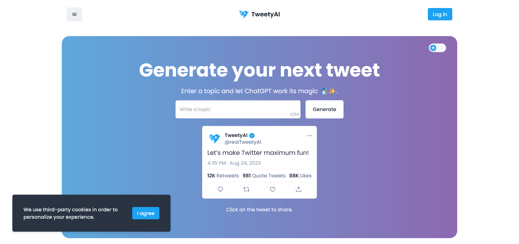 Screenshot of Tweety AI Website