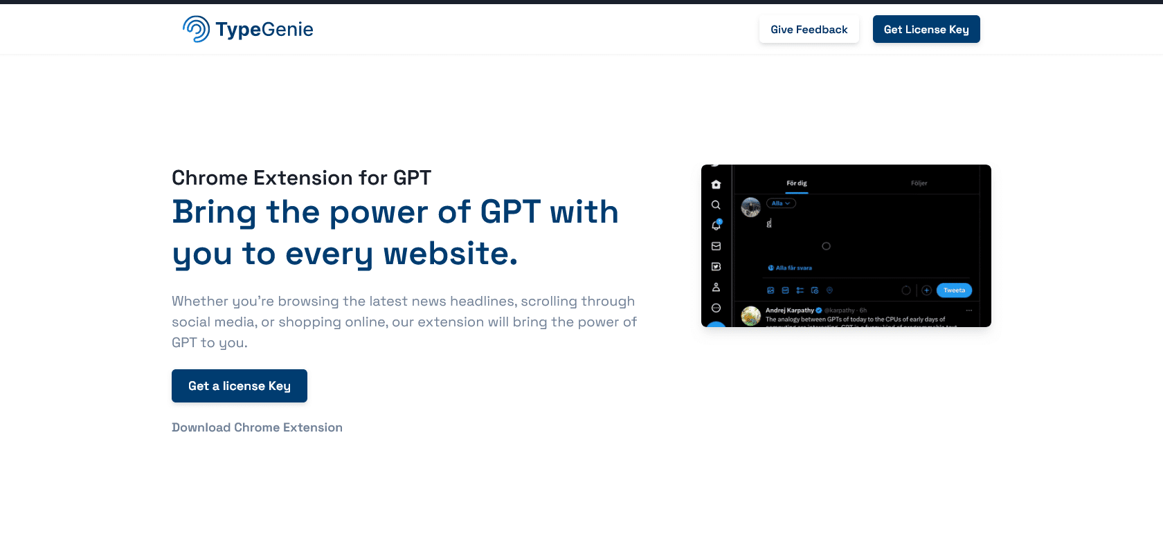 Screenshot of TypeGenie Website