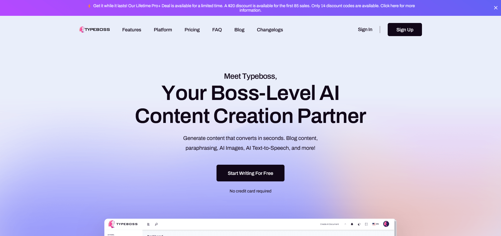 Screenshot of Typeboss Website