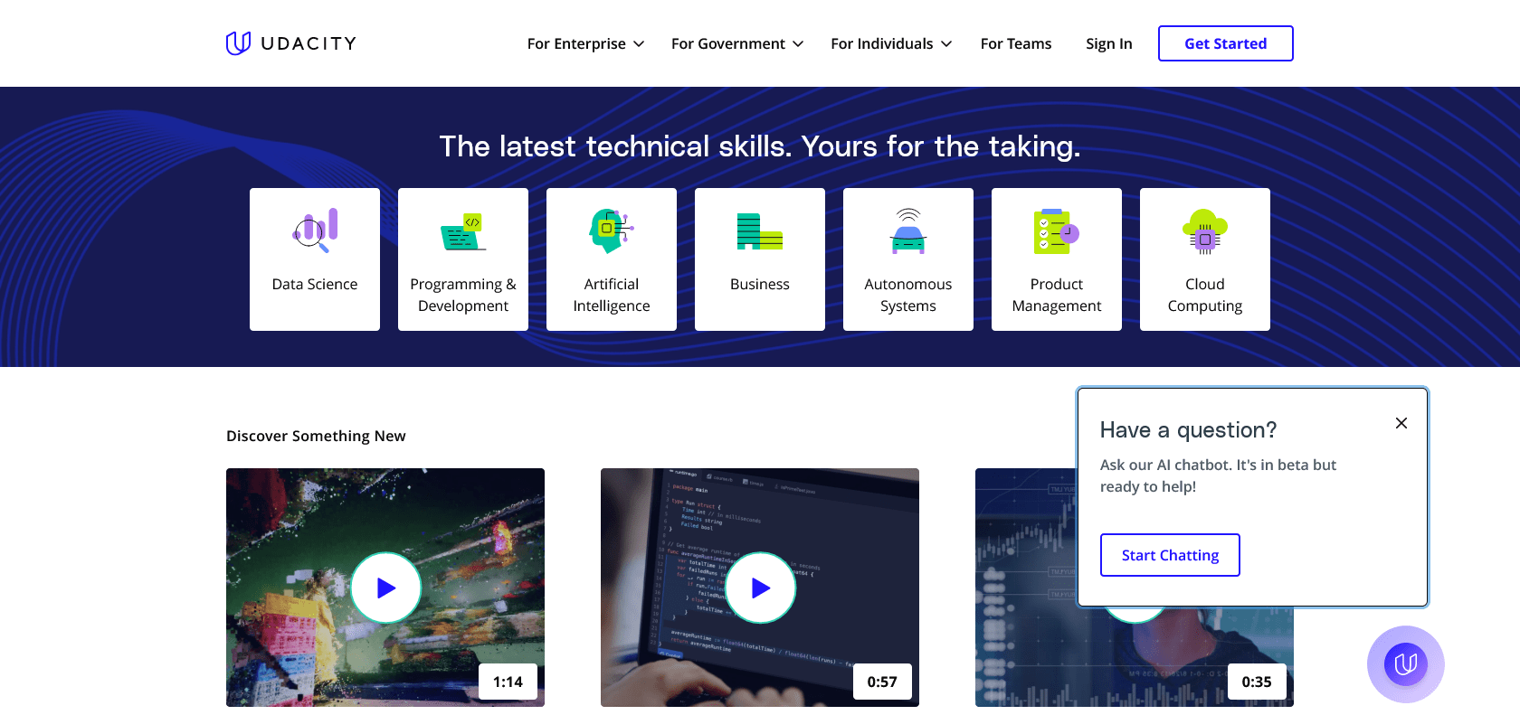 Screenshot of Udacity Website