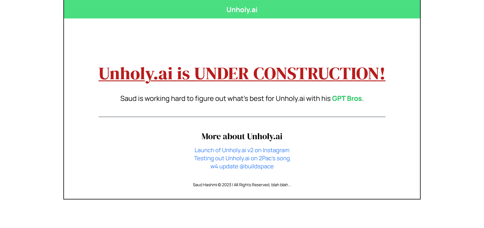 Screenshot of Unholy.ai Website