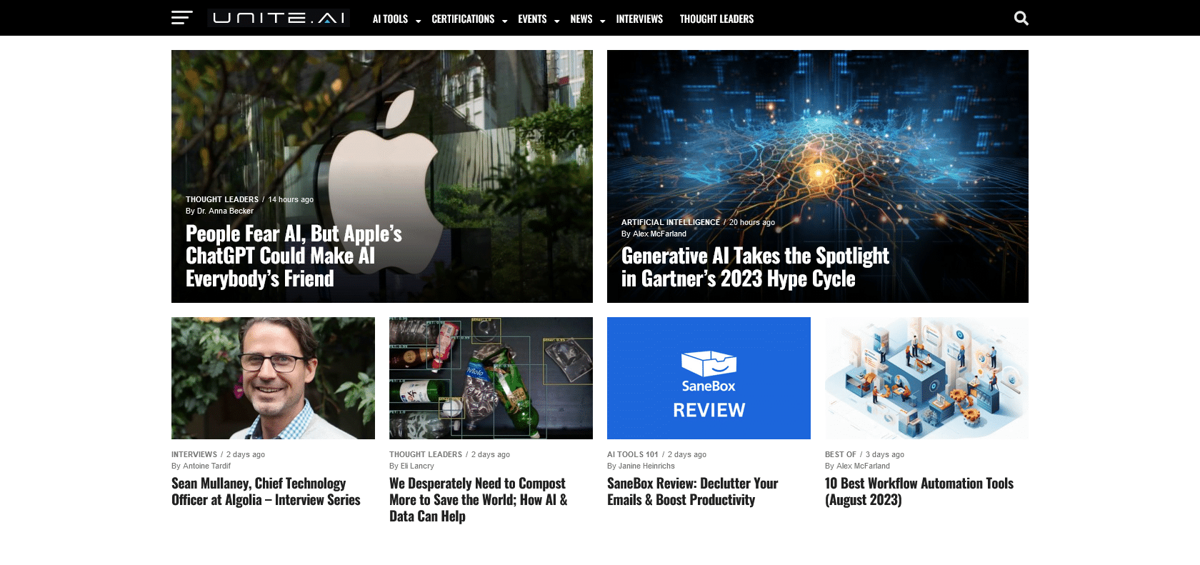 Screenshot of Unite AI Website