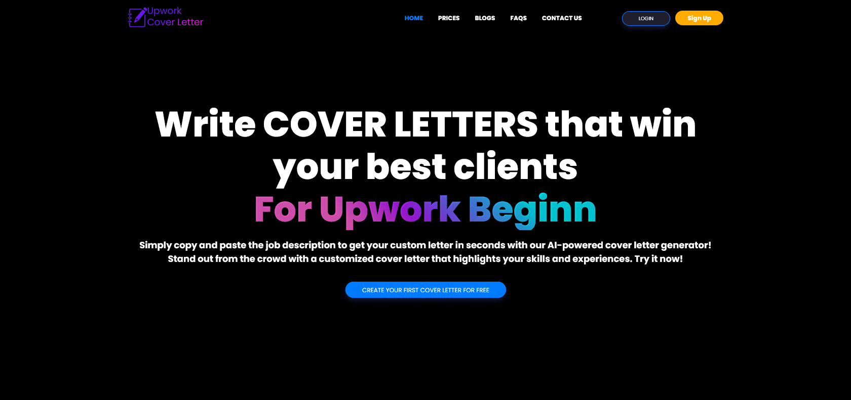 Screenshot of UpworkCoverLetter Website