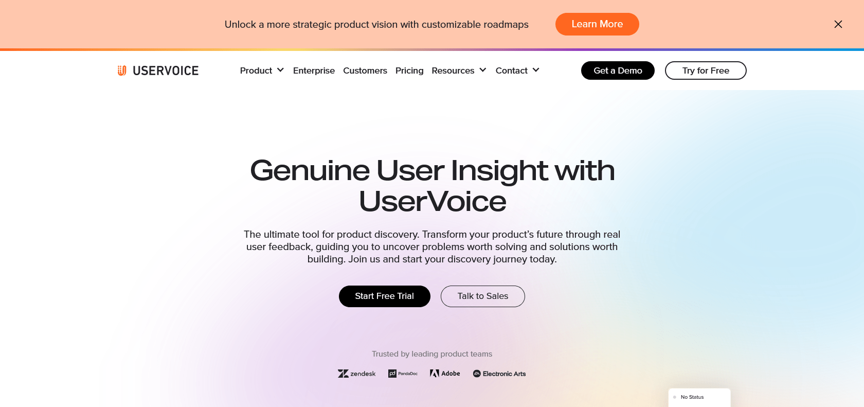 Screenshot of Uservoice Website