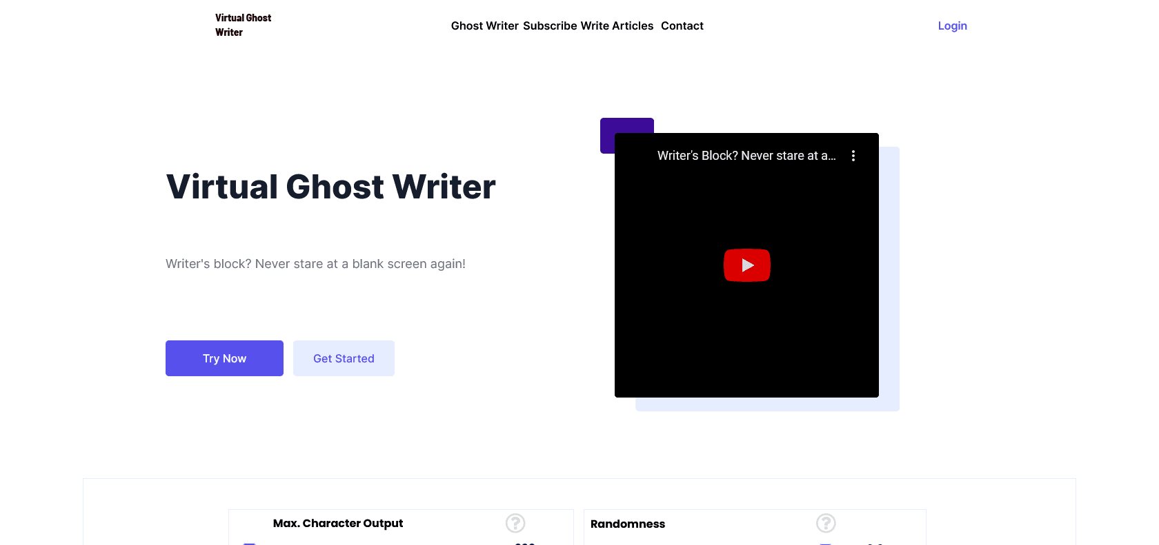 Screenshot of Virtual Ghost Writer Website