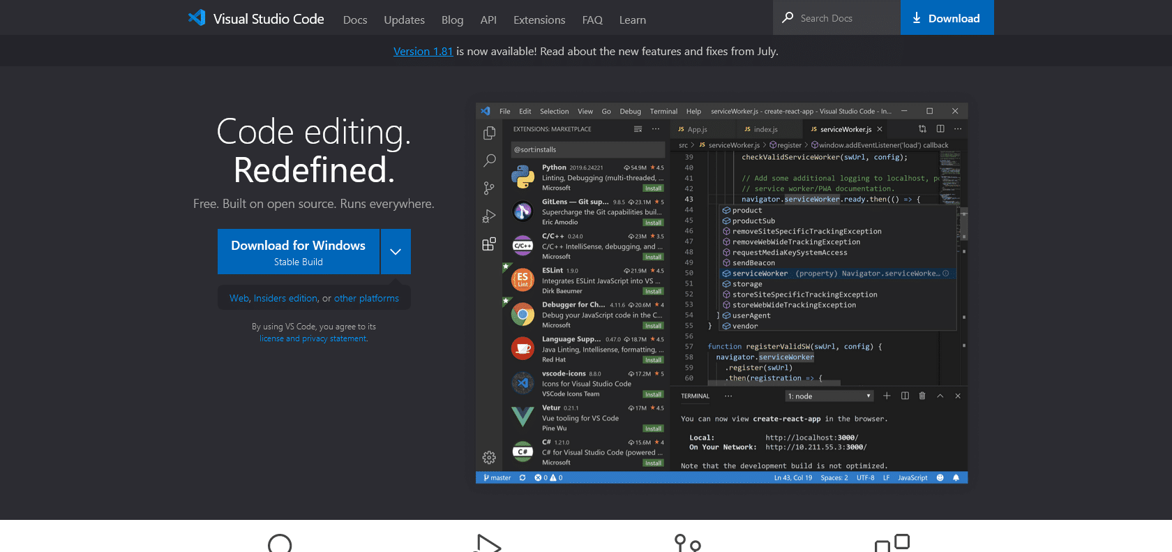 Screenshot of Visual Studio Code Website