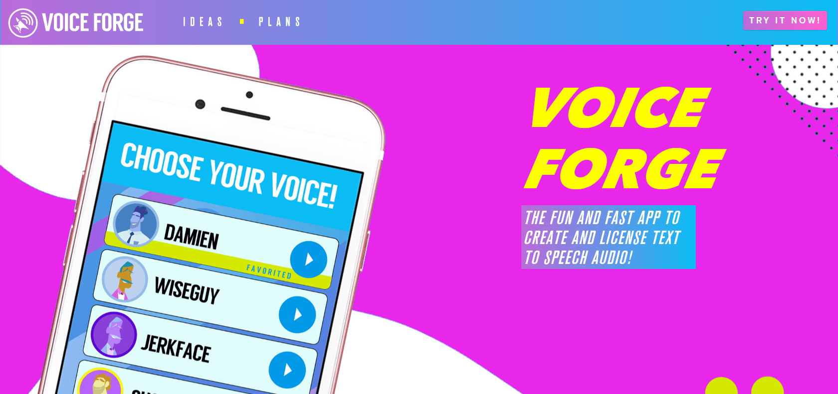 Screenshot of Voice Forge Website