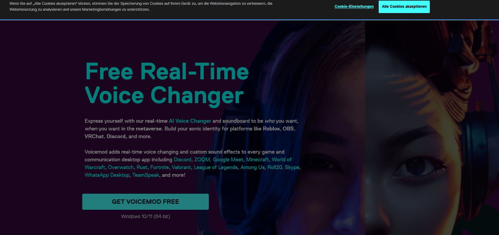 Screenshot of Voicemod Website