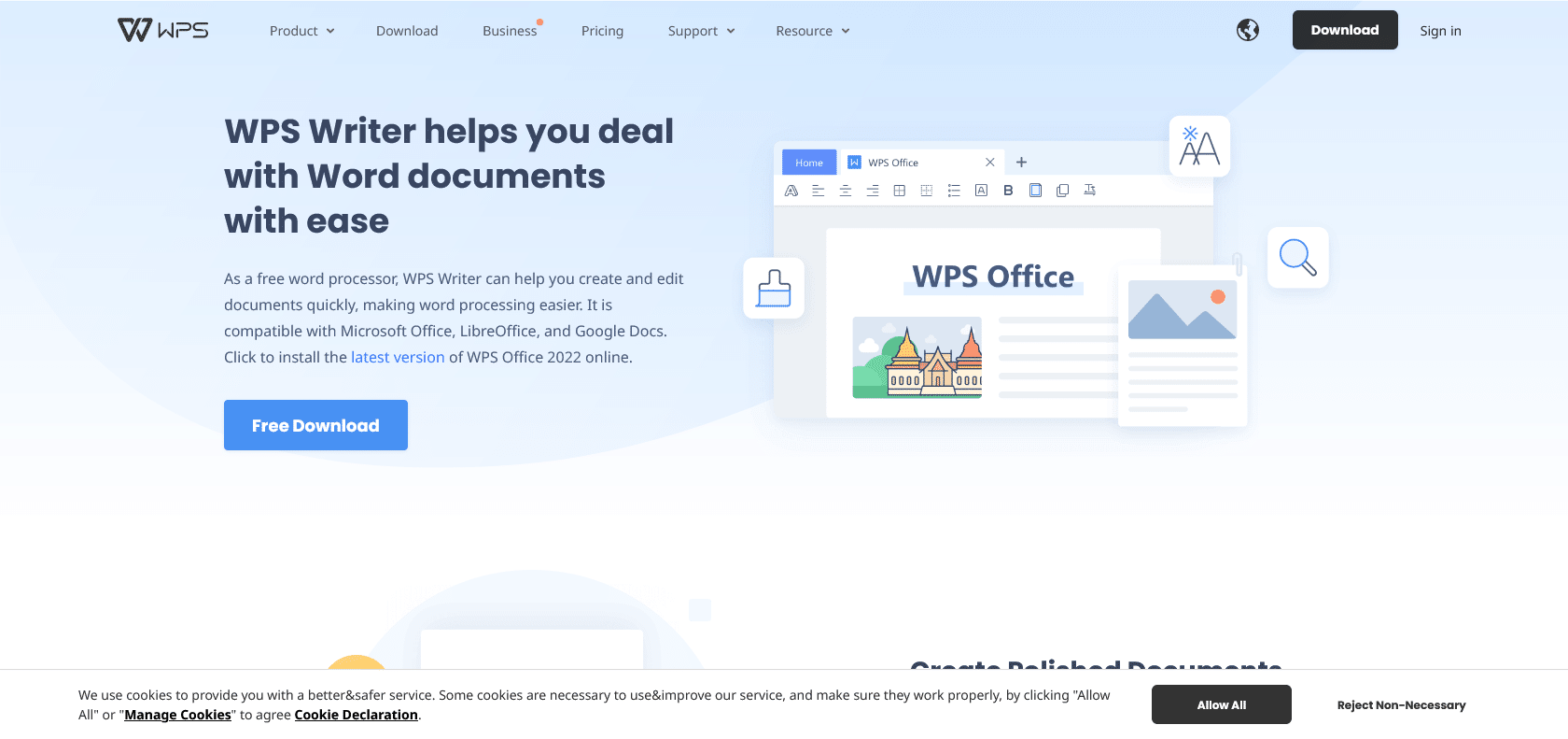 Screenshot of WPS Office Writer Website