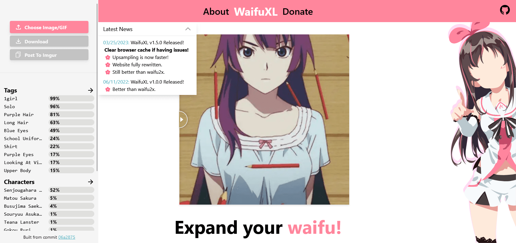 Screenshot of Waifu XL Website