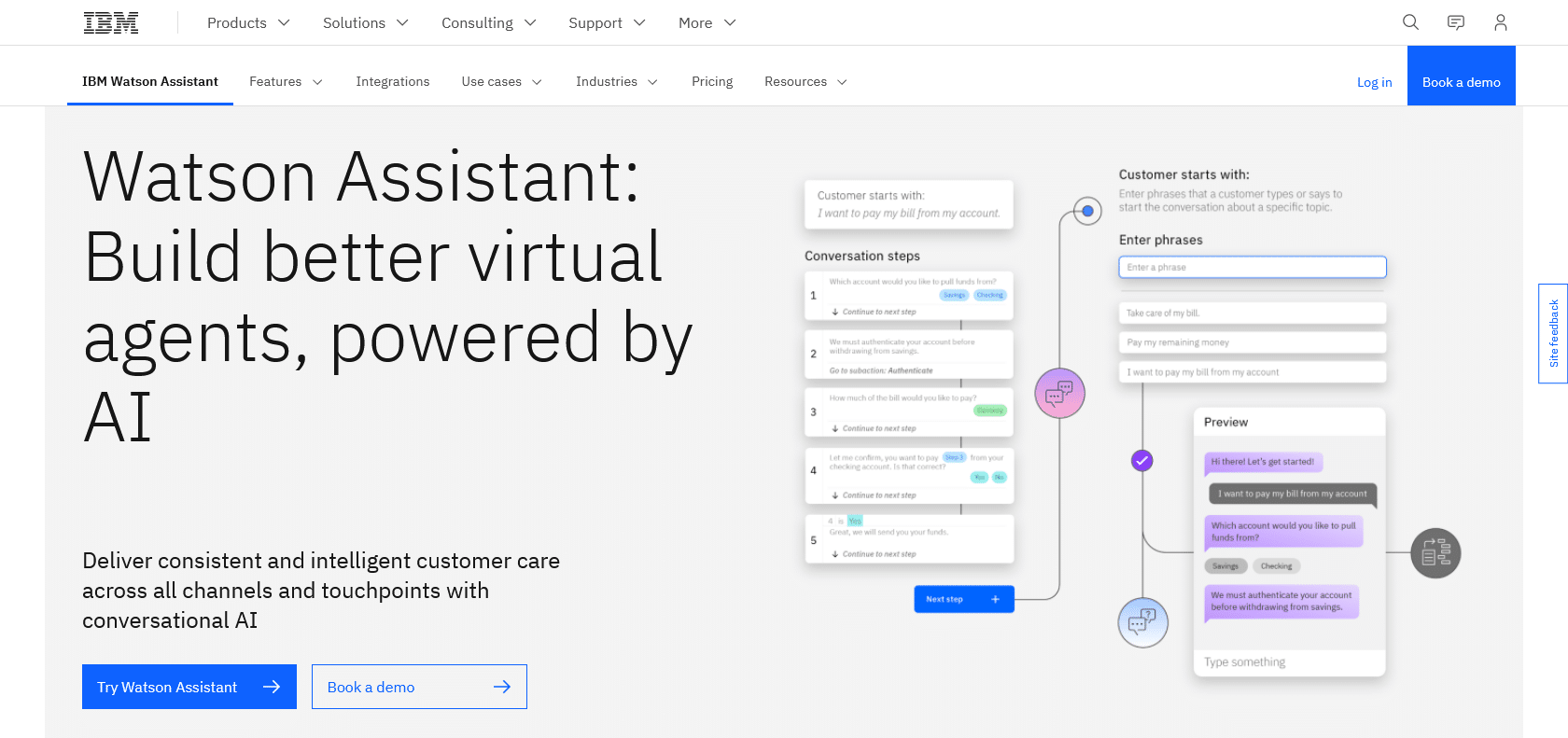 Screenshot of Watson Assistant Website