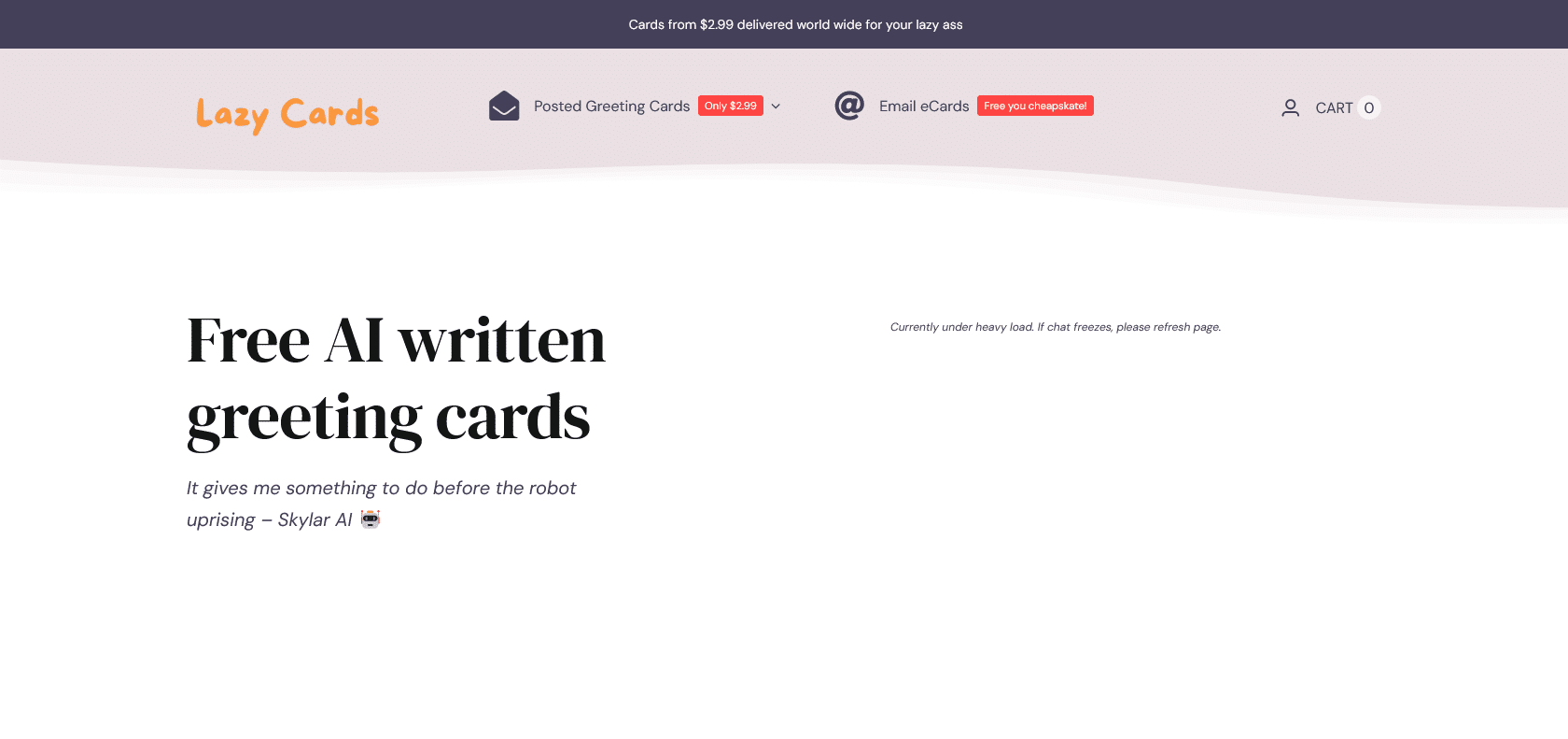 Screenshot of We Write Cards Website