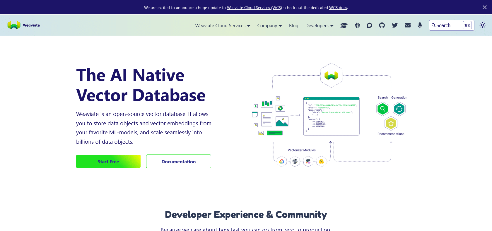 Screenshot of Weaviate Website