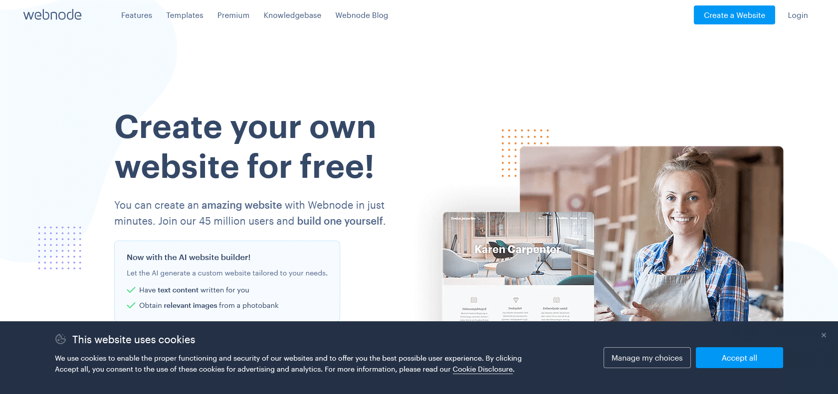 Screenshot of Webnode Website
