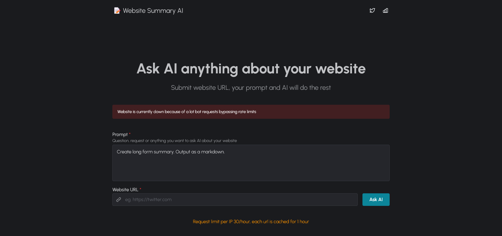 Screenshot of Website Summary AI Website