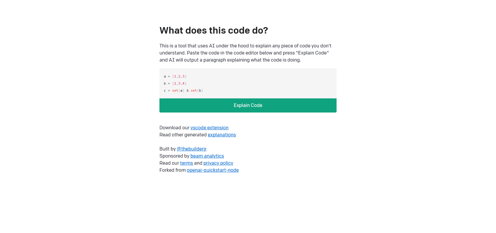 Screenshot of Whatdoesthiscodedo Website