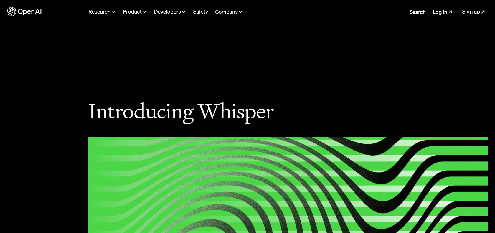Screenshot of Whisper by OpenAI Website