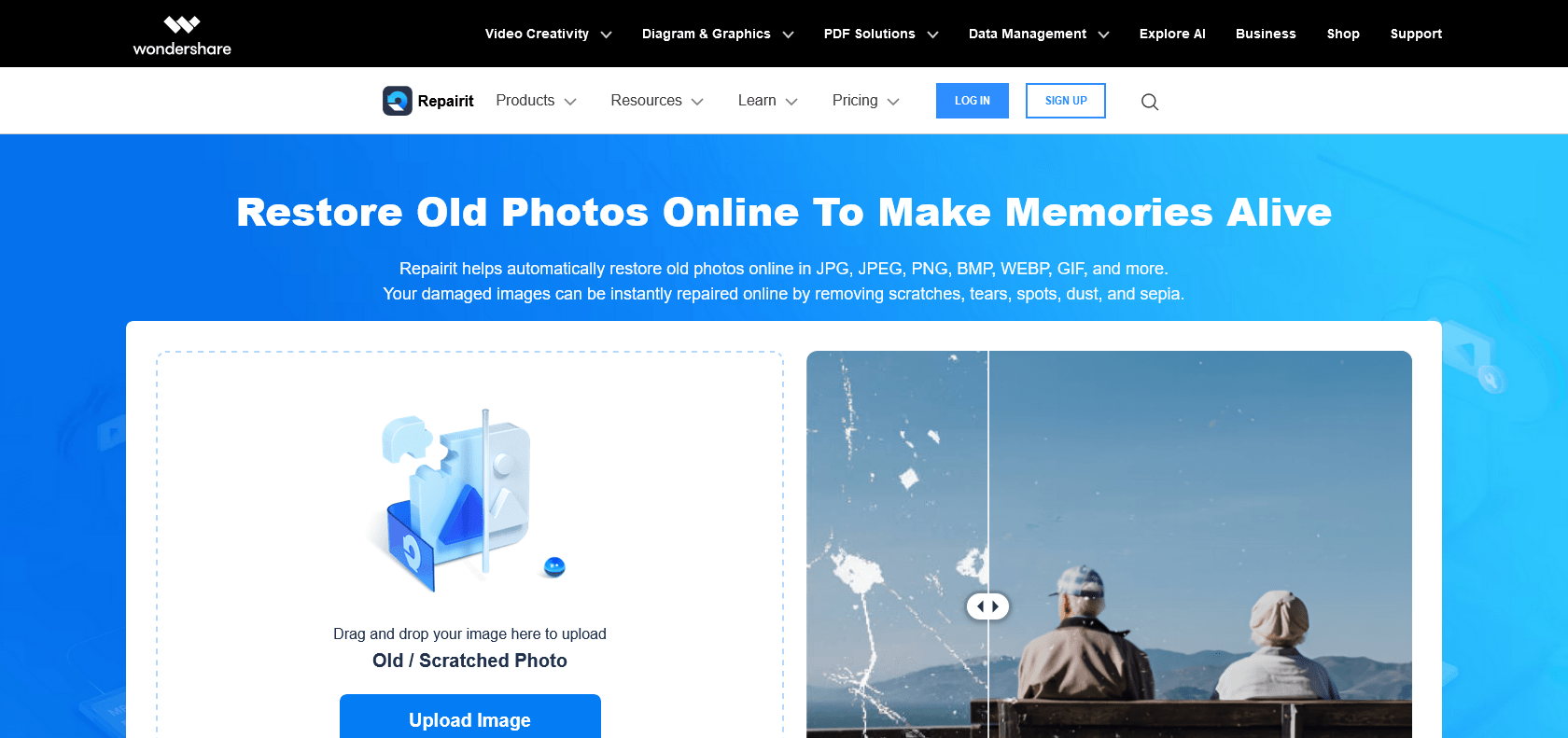 Screenshot of Wondershare Online AI Old Photo Restoration Website