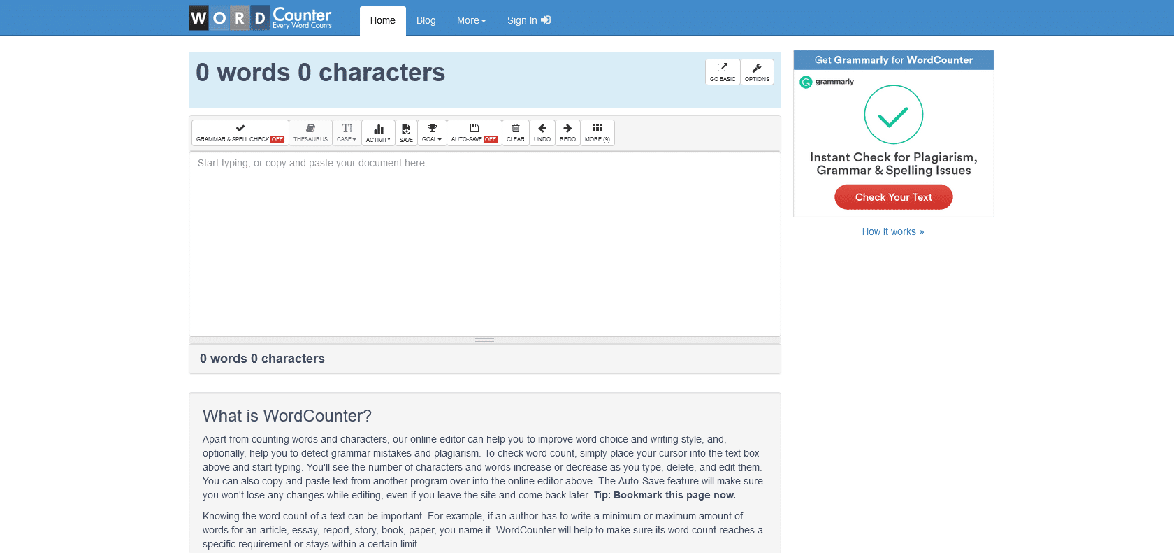 Screenshot of WordCounter Website