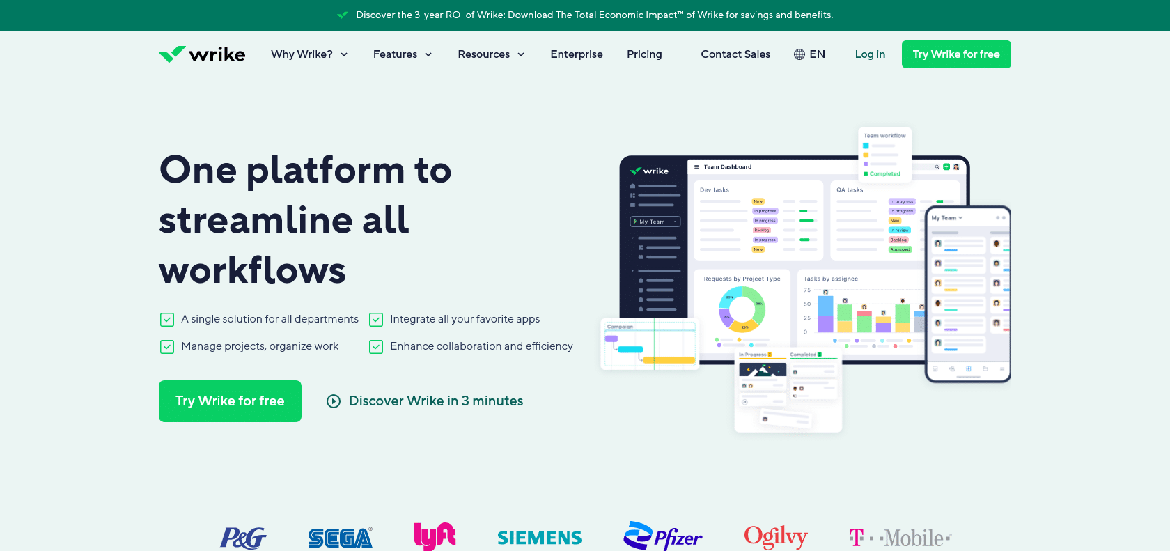 Screenshot of Wrike Website