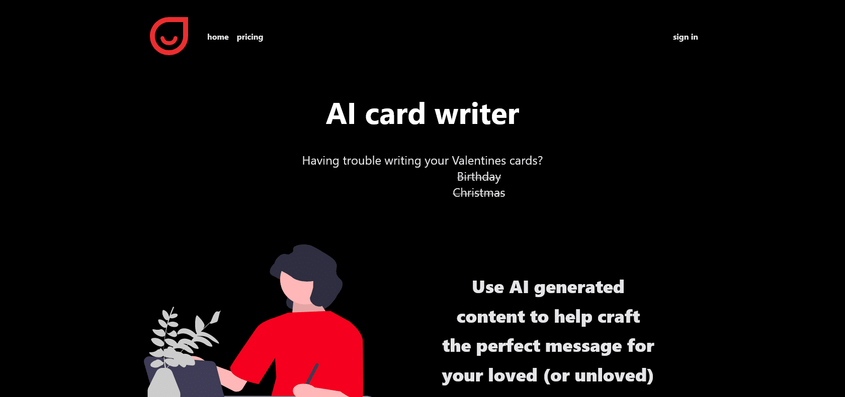 Screenshot of Write a Card Website