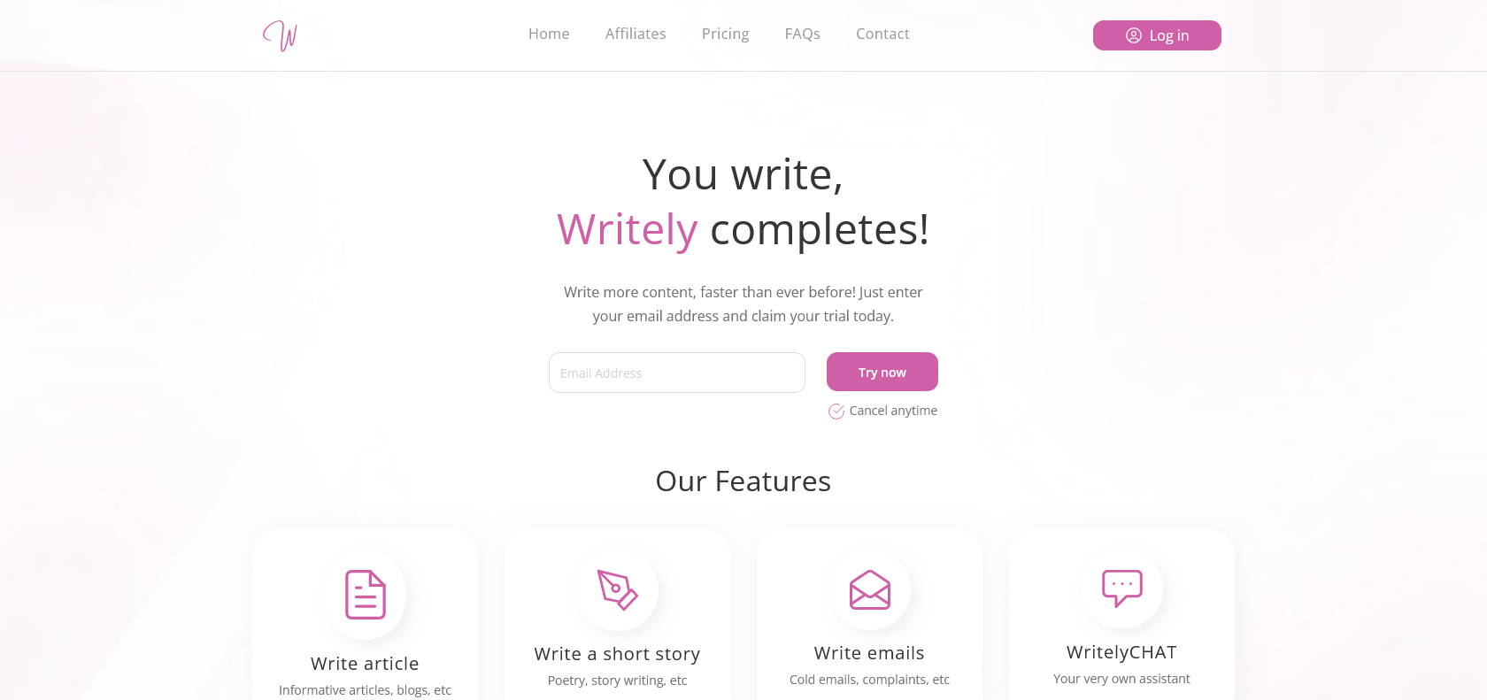 Screenshot of Writelyai Website