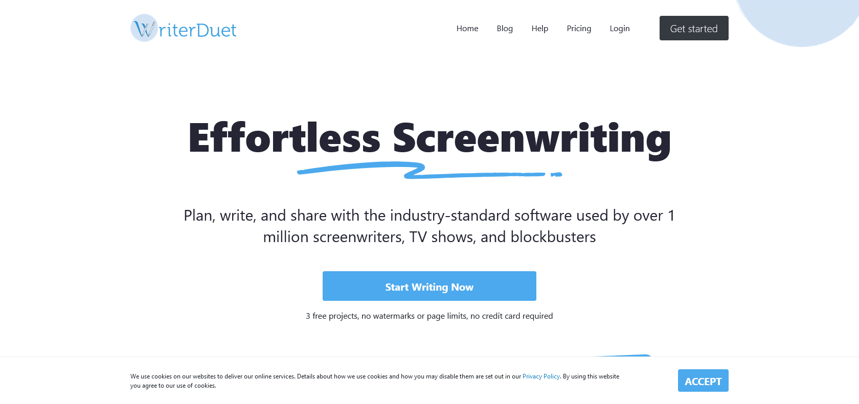 Screenshot of WriterDuet Website