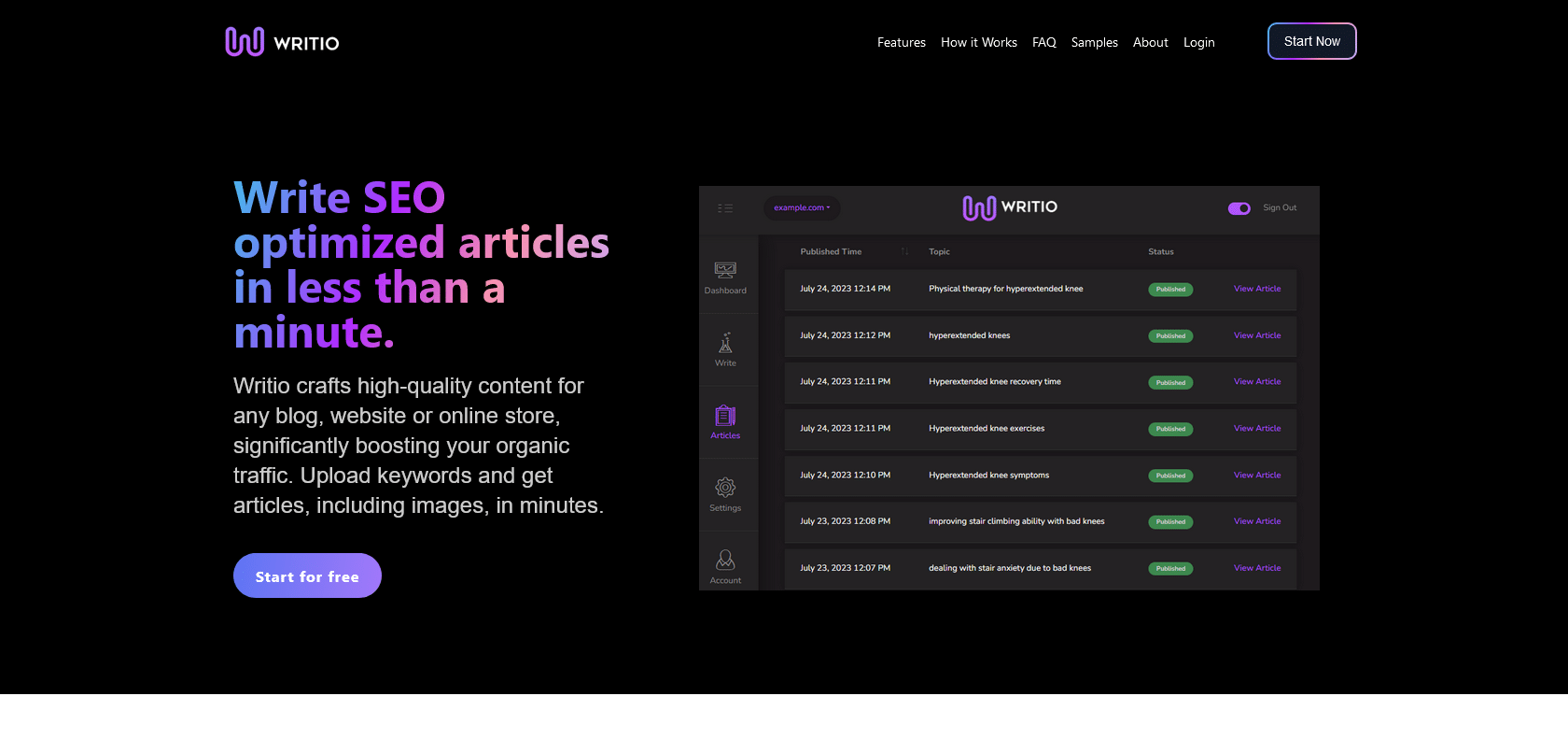 Screenshot of Writio - AI Content Writer for Publishers Website
