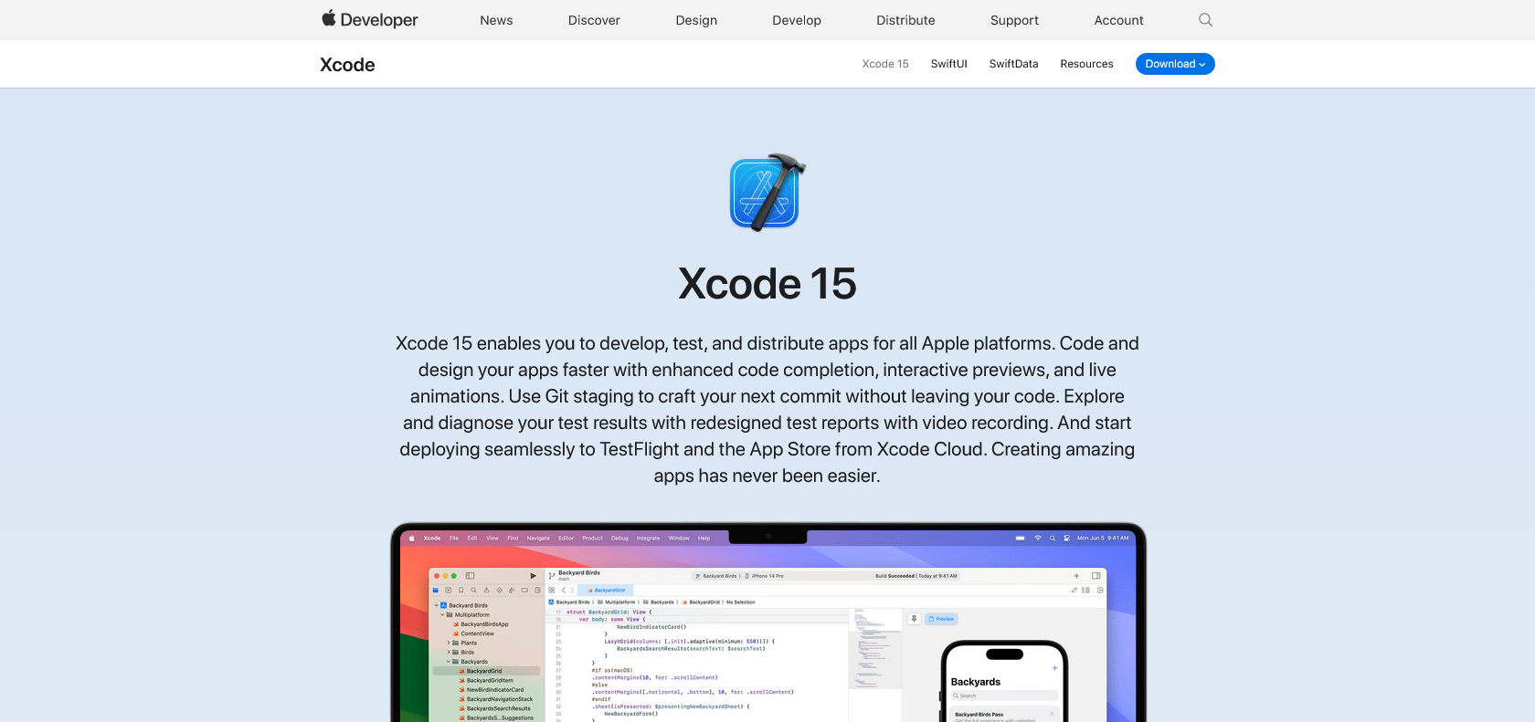 Screenshot of Xcode Website