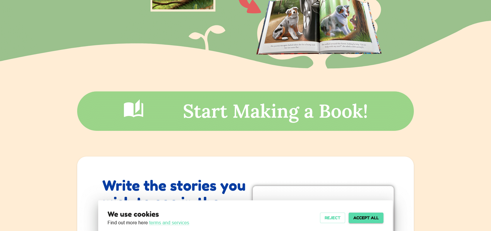 Screenshot of Your Own Story Book Website