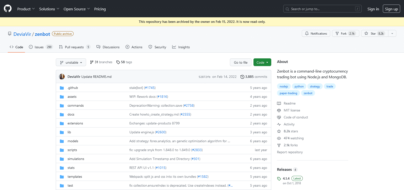 Screenshot of Zenbot Website