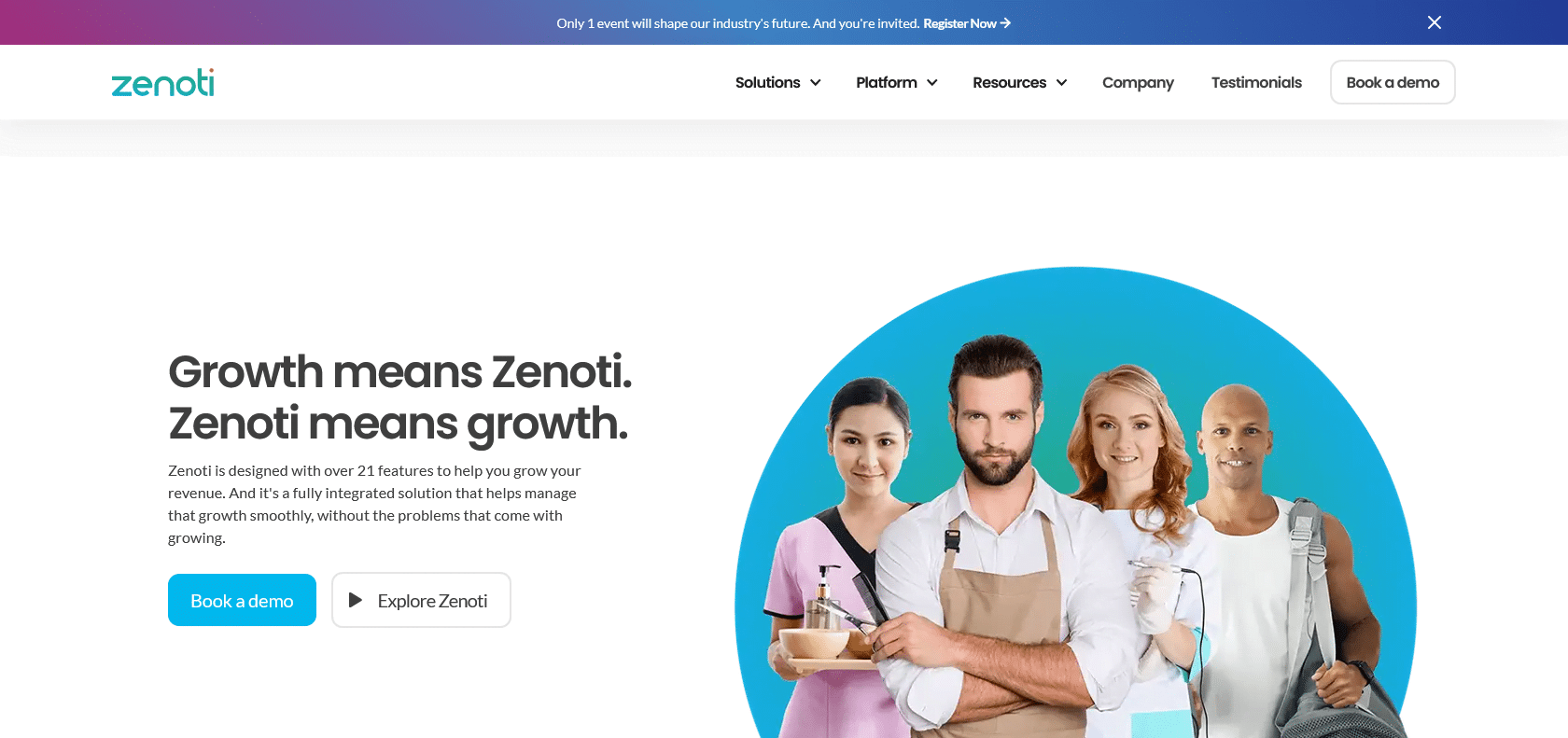 Screenshot of Zenoti Website