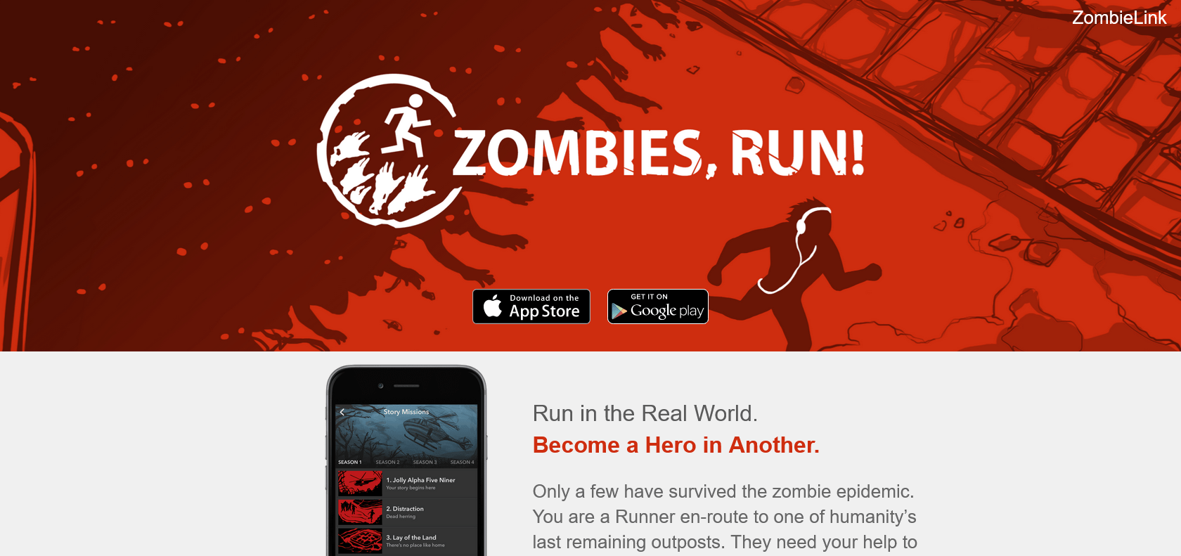 Screenshot of Zombies, Run! Website