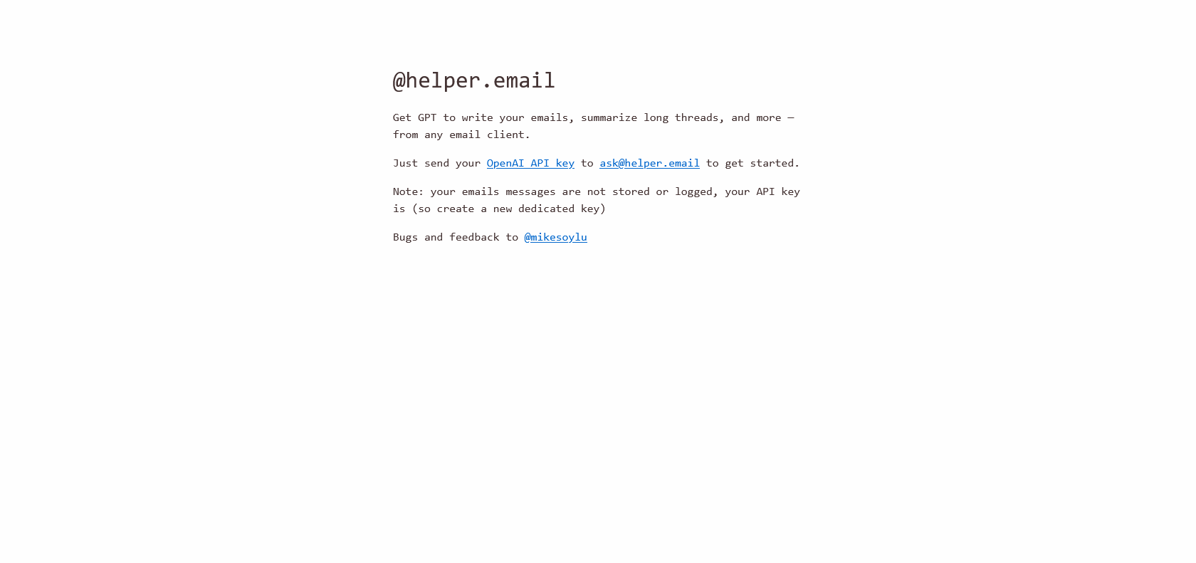 Screenshot of helper.email Website