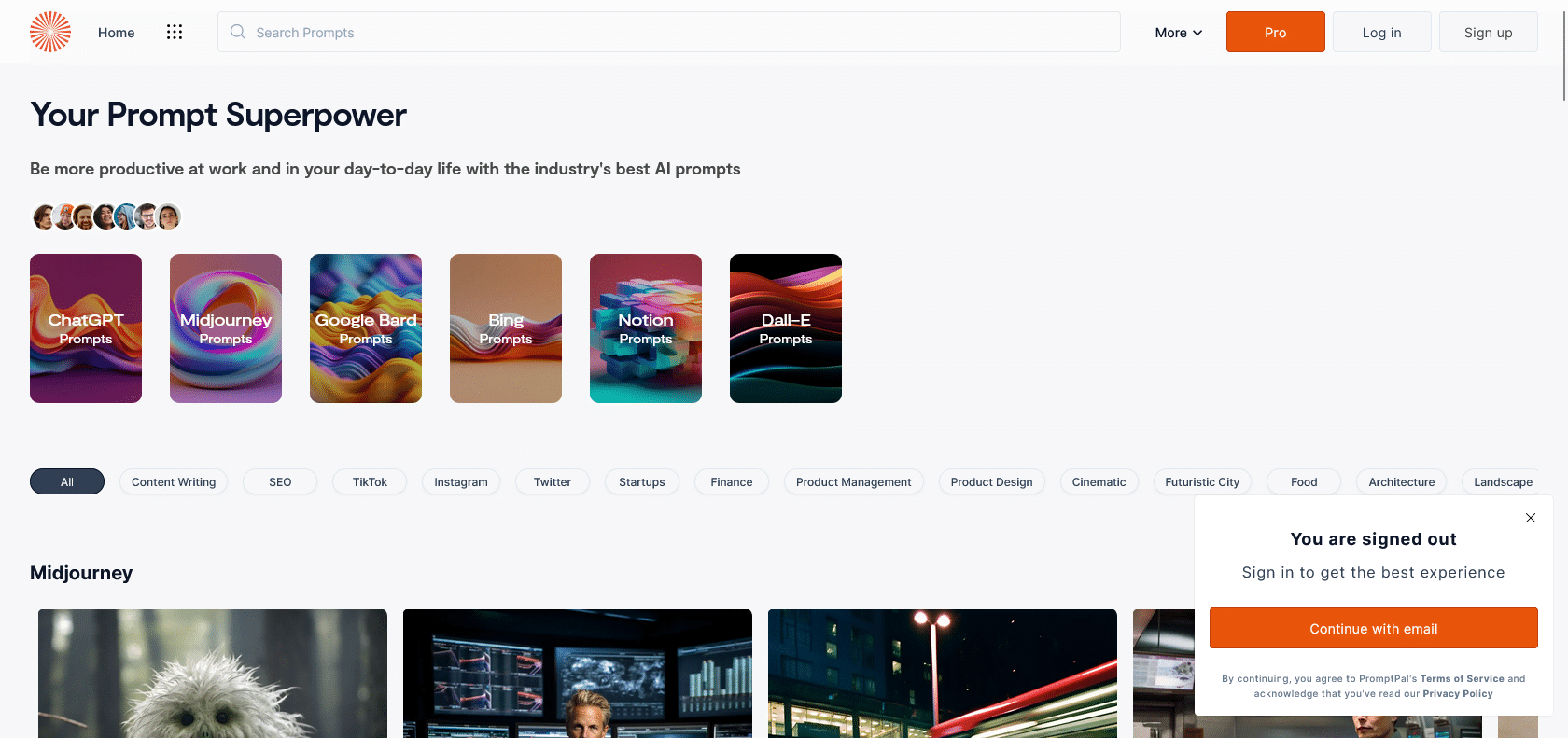 Screenshot of promptpal Website